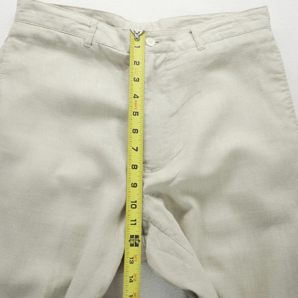 Alan Flusser Mens Linen Blend Flat Front Trousers Beige Stone 32x32 Straight Leg